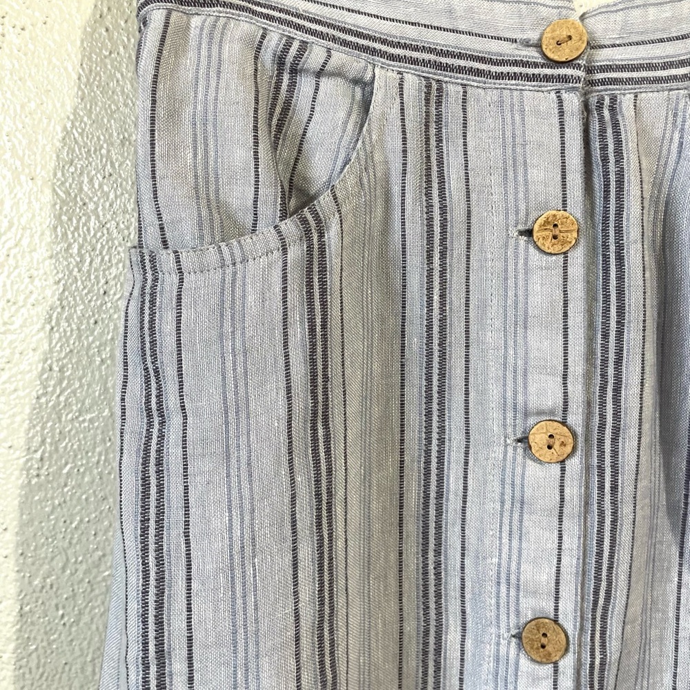 Faherty XS Linen Button Front Stripe Skirt Elastic Waist Coastal Classic Preppy - Picture 2 of 8